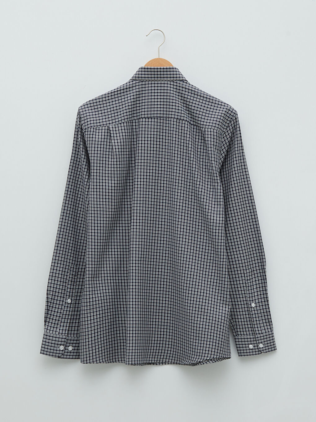 Lacivert Regular Fit Uzun Kollu Ekose Gabardin Erkek Gömlek-6