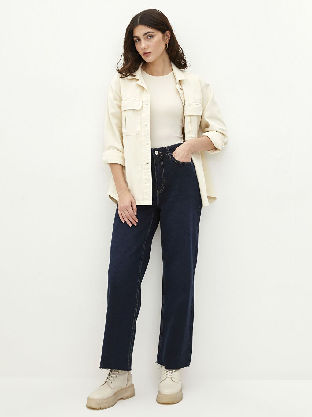 High Waist Wideleg Pocket Detailed Rodeo Women's Jean Trousers-2