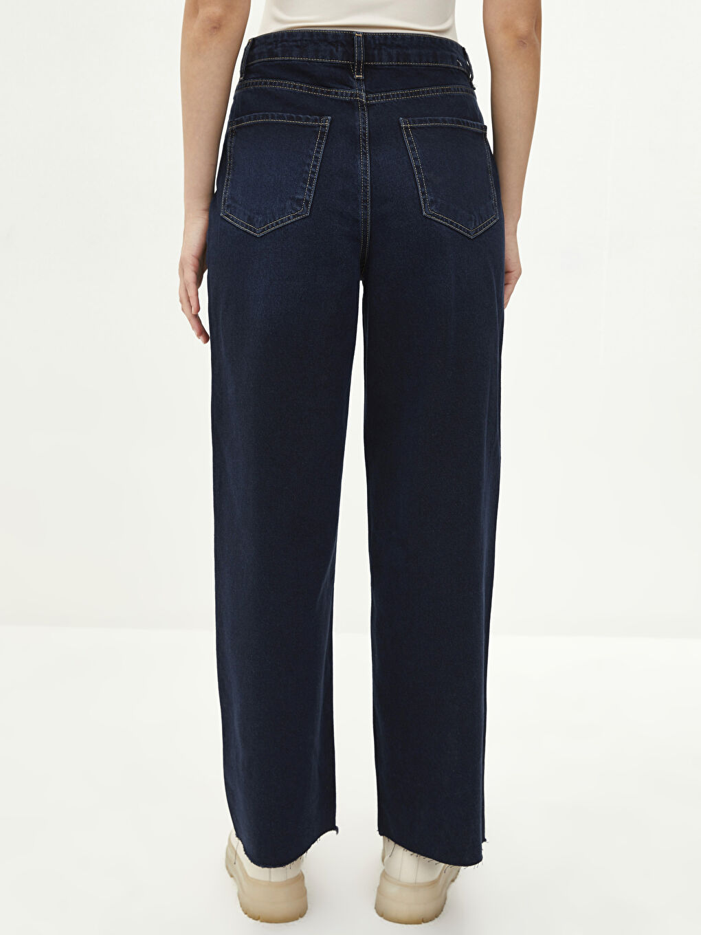 High Waist Wideleg Pocket Detailed Rodeo Women's Jean Trousers-5