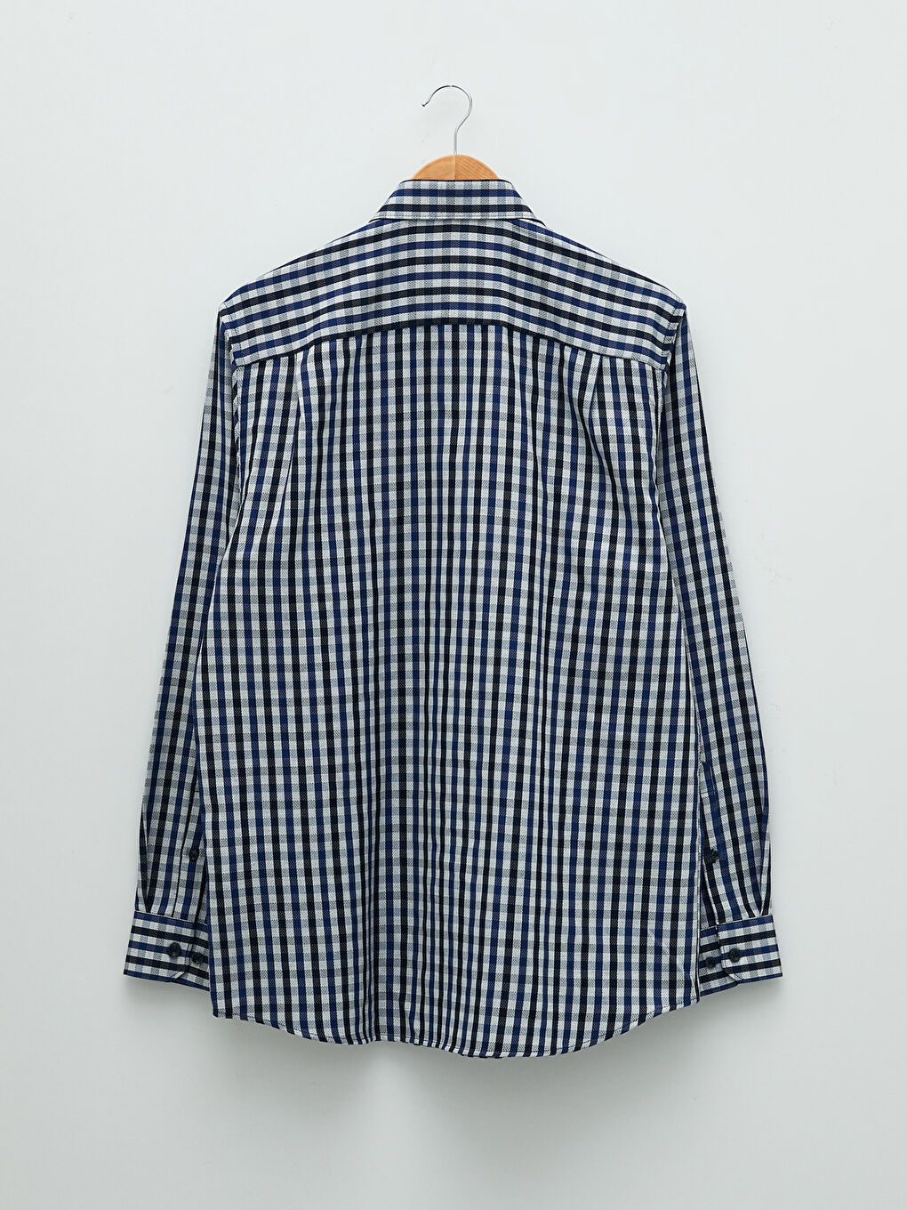 Lacivert Regular Fit Uzun Kollu Ekose Armürlü Erkek Gömlek-6