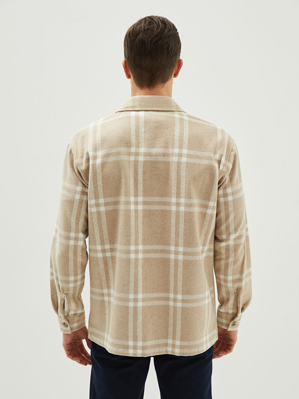 Bej Rahat Kalıp Uzun Kollu Ekose Erkek Oduncu Gömlek-4