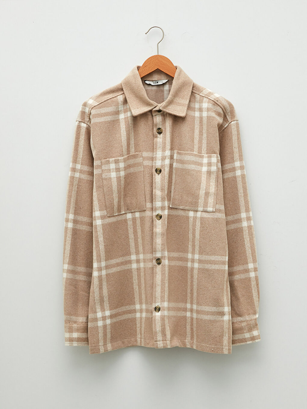 Bej Rahat Kalıp Uzun Kollu Ekose Erkek Oduncu Gömlek-5