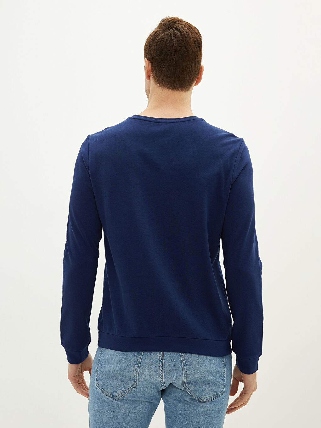 Lacivert Bisiklet Yaka Uzun Kollu Baskılı Erkek Sweatshirt-4