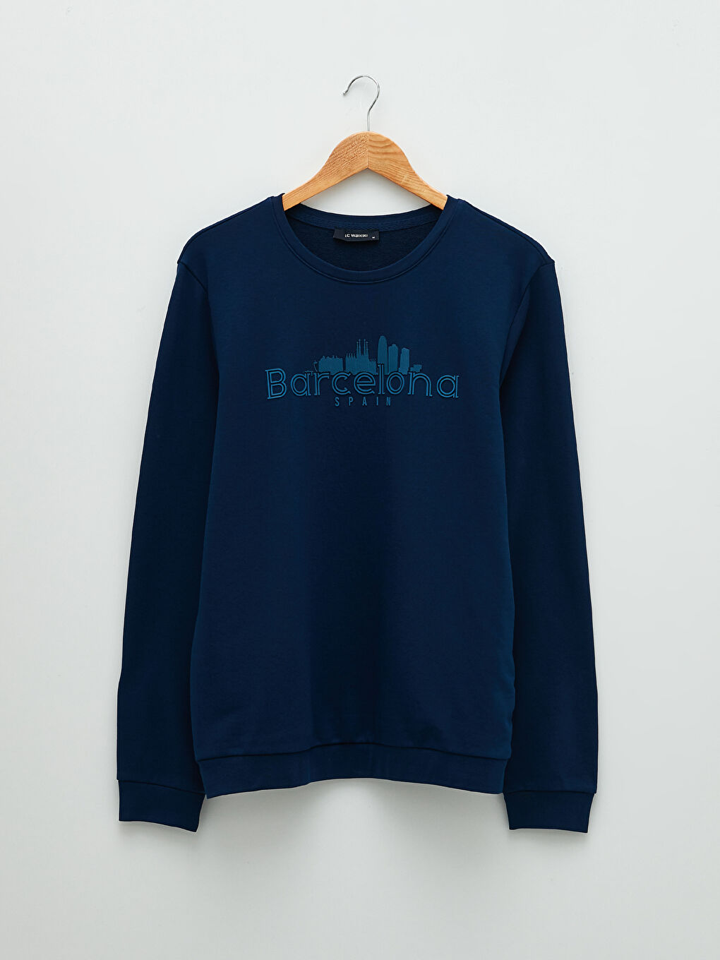 Lacivert Bisiklet Yaka Uzun Kollu Baskılı Erkek Sweatshirt-5