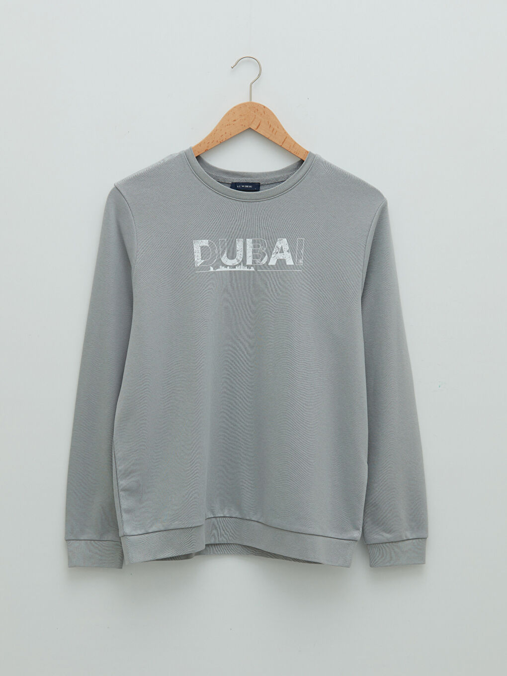 Gri Bisiklet Yaka Uzun Kollu Baskılı Erkek Sweatshirt-5