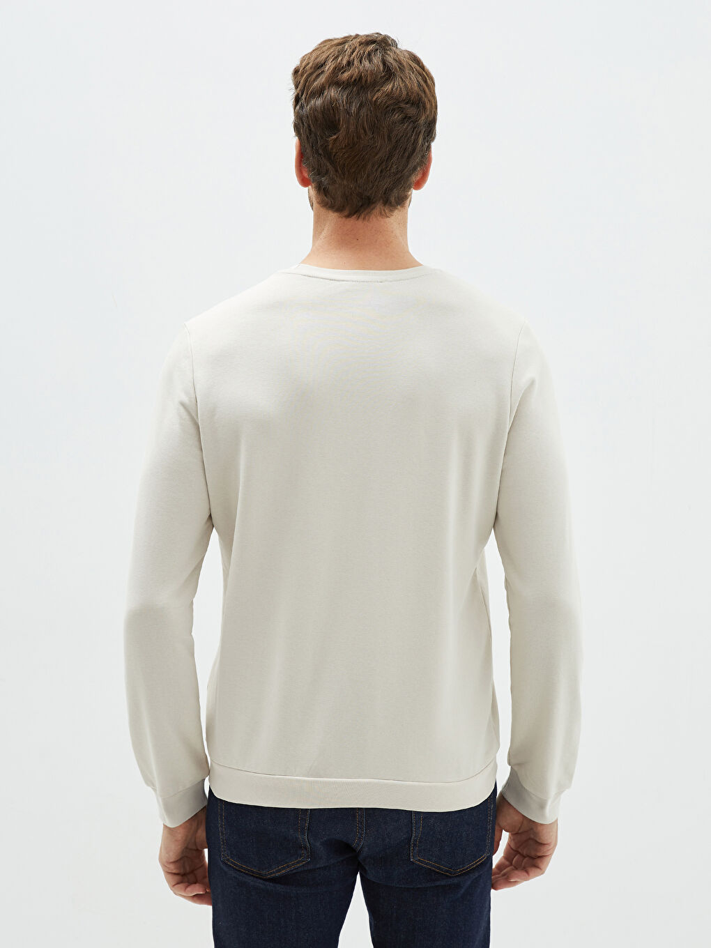 Gri Bisiklet Yaka Uzun Kollu Baskılı Erkek Sweatshirt-4