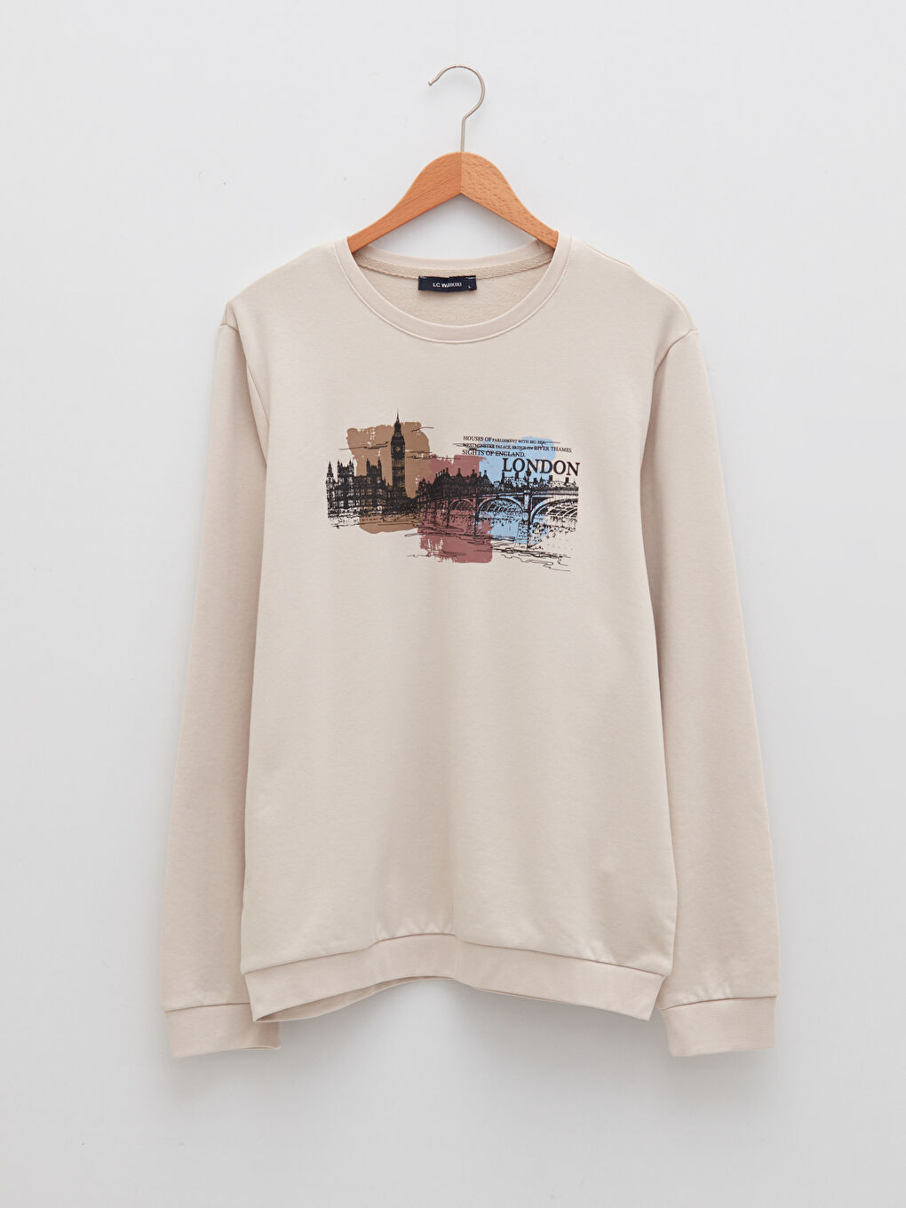 Gri Bisiklet Yaka Uzun Kollu Baskılı Erkek Sweatshirt-5