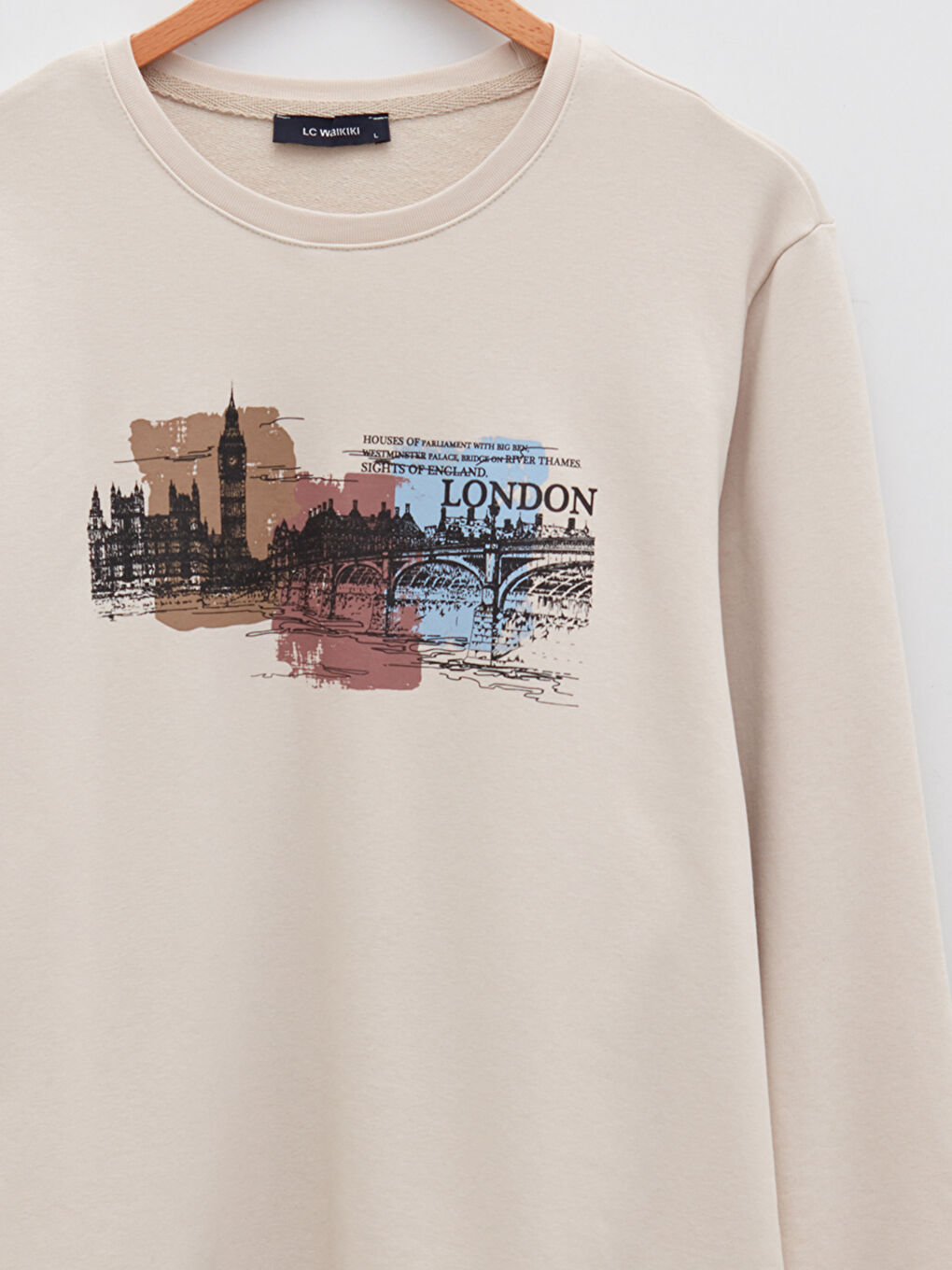 Gri Bisiklet Yaka Uzun Kollu Baskılı Erkek Sweatshirt-7