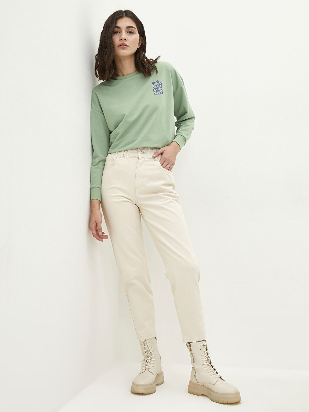 Women's High Waist Slouchy Pocket Detailed Jean Trousers