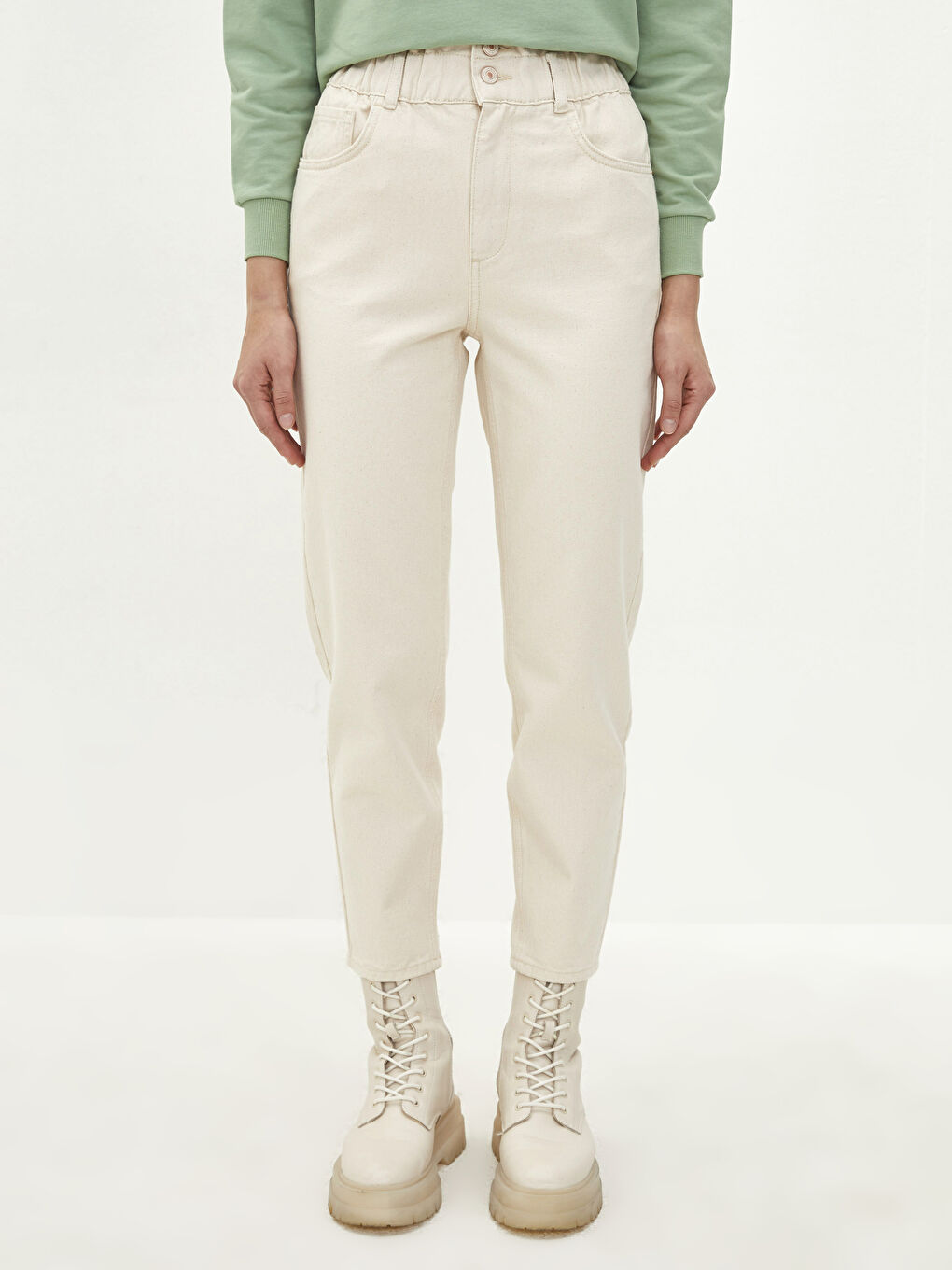 Women's High Waist Slouchy Pocket Detailed Jean Trousers-2