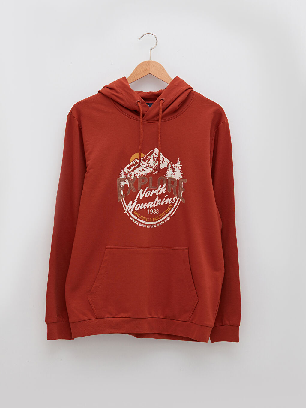 LCWAIKIKI Classic Kiremit Uzun Kollu Baskılı Erkek Hoodie - 5