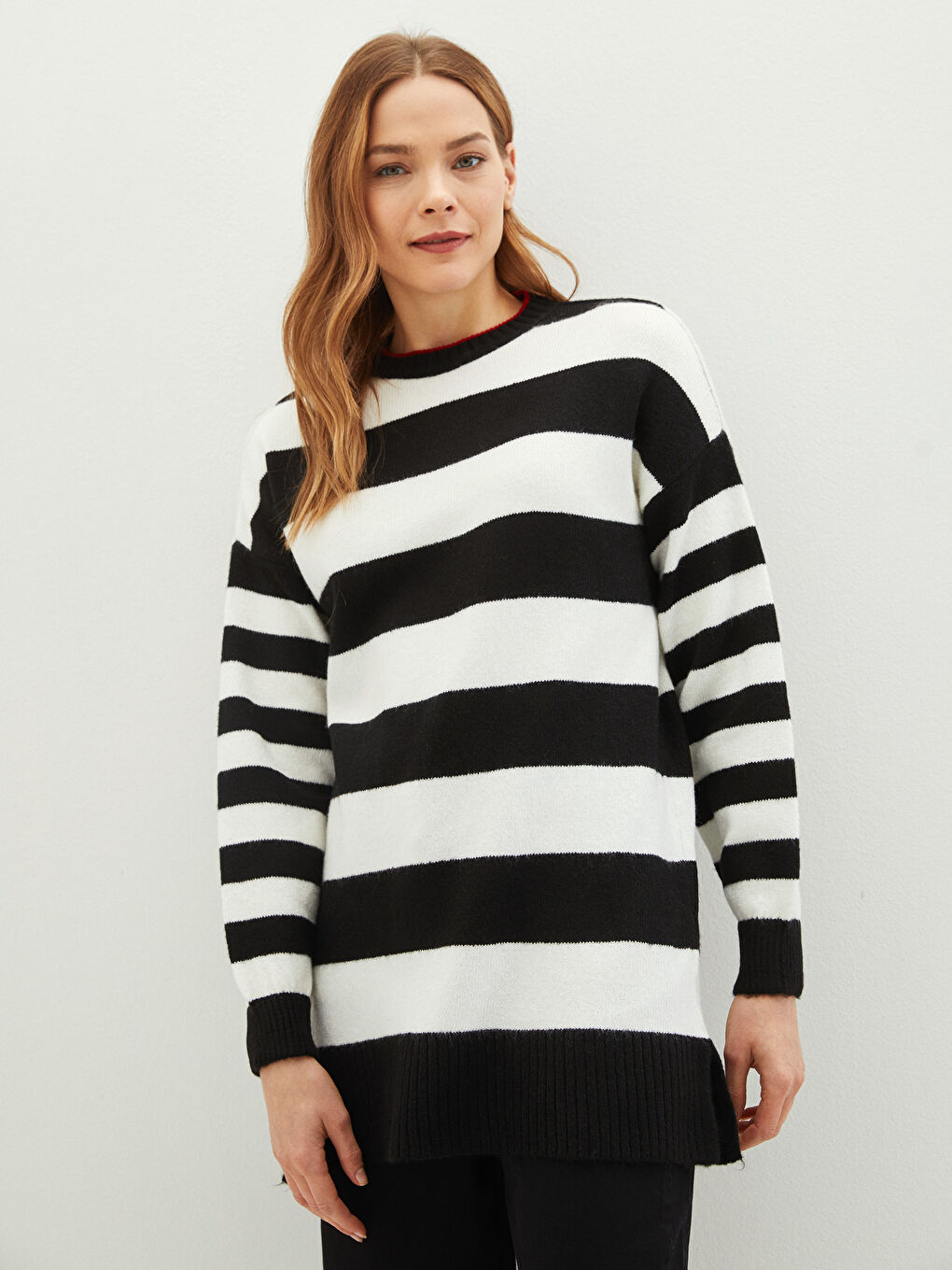 LCW Modest Crew Neck Striped Long Sleeve Women's Knitwear Tunic -W1KQ71Z8-LEG