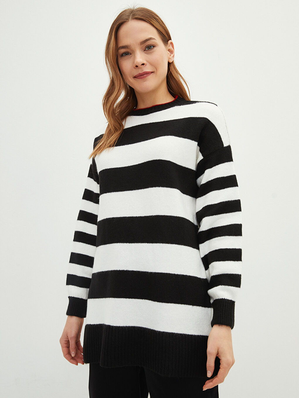LCW Modest Crew Neck Striped Long Sleeve Women's Knitwear Tunic -W1KQ71Z8-LEG