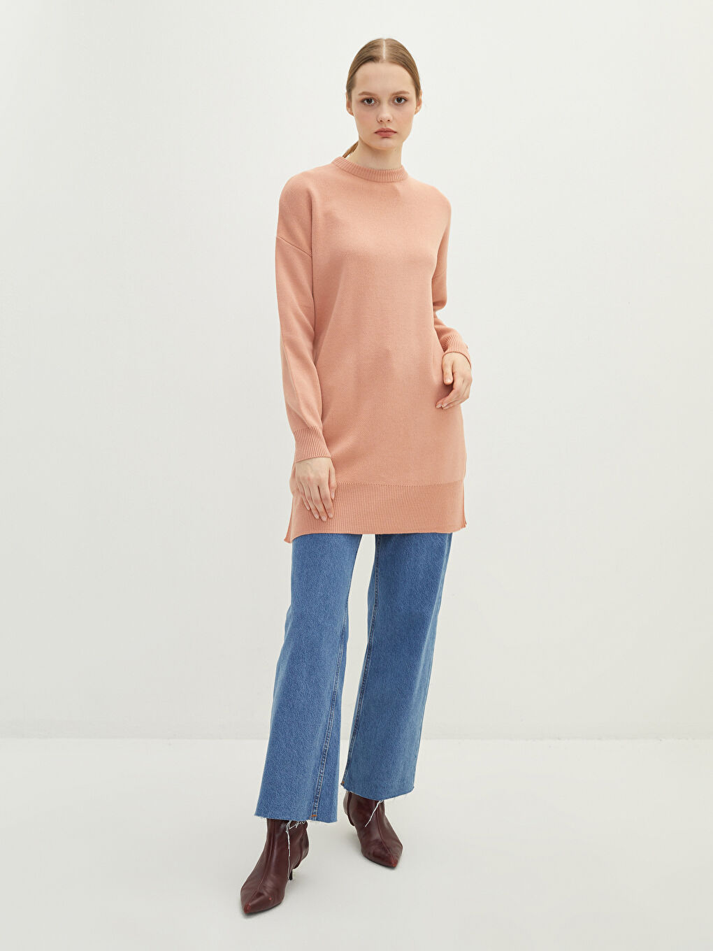 Crew Neck Straight Long Sleeve Oversize Women's Knitwear Tunic-1