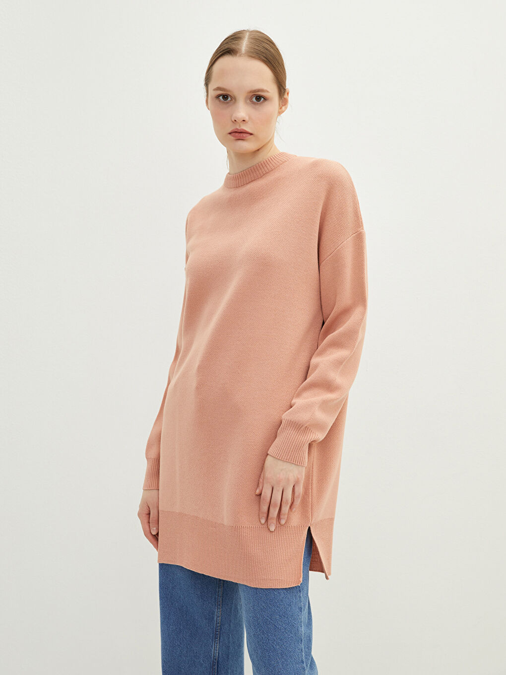 Crew Neck Straight Long Sleeve Oversize Women's Knitwear Tunic-2