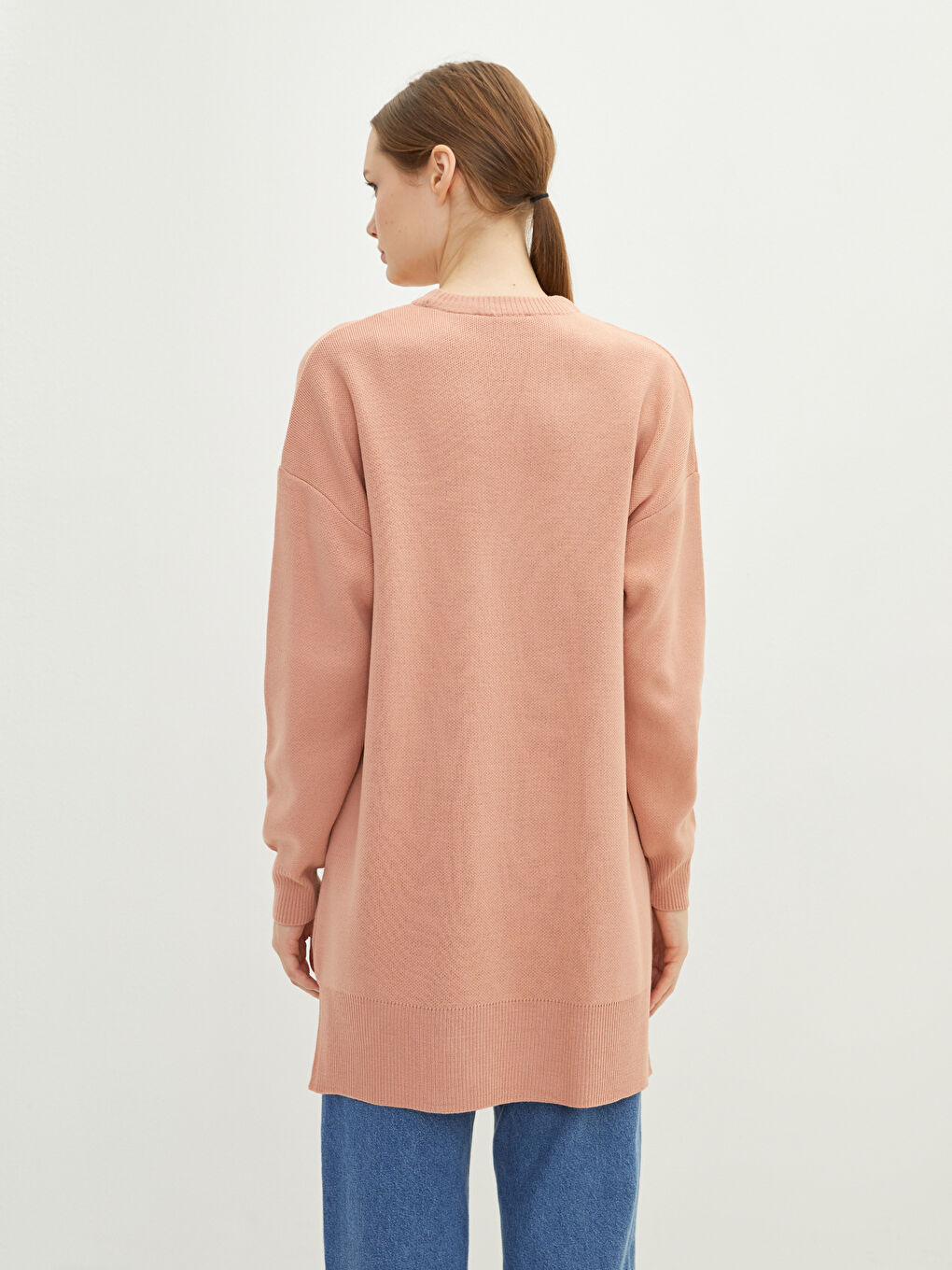 Crew Neck Straight Long Sleeve Oversize Women's Knitwear Tunic-4