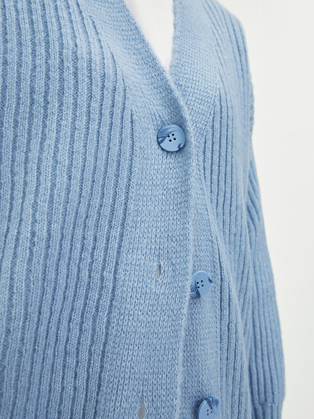 Mavi V Yaka Kadın Triko Hırka-3