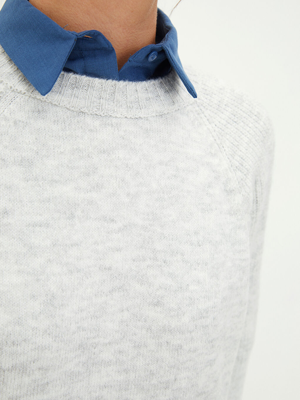 Gri Bisiklet Yaka Düz Uzun Kollu Kadın Triko Tunik-3