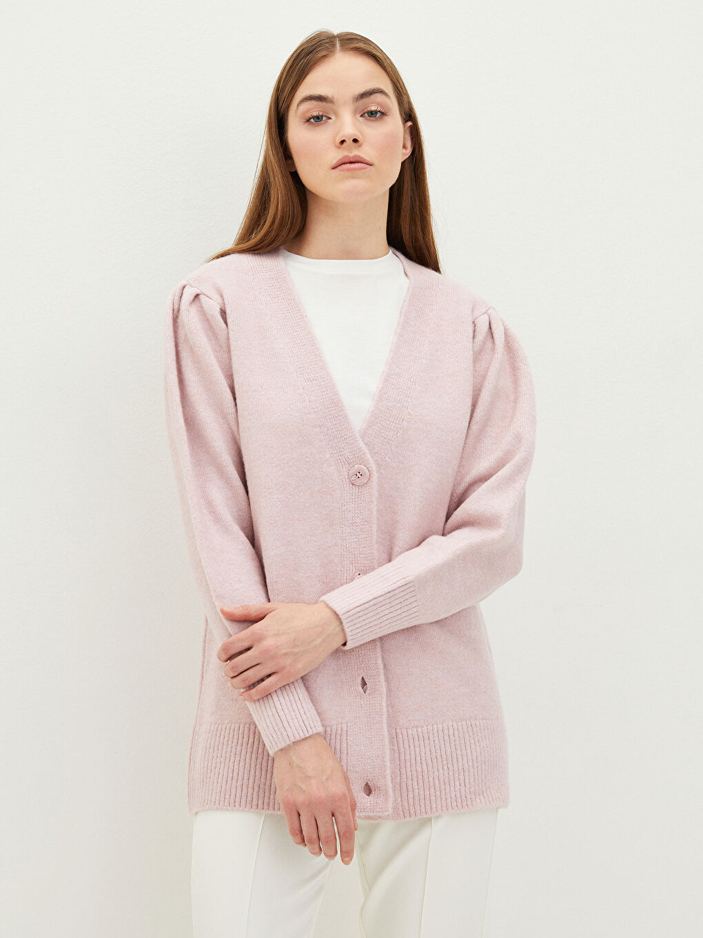 LCW Modest V Neck Women's Knitwear Cardigan -W1KQ83Z8-SCM