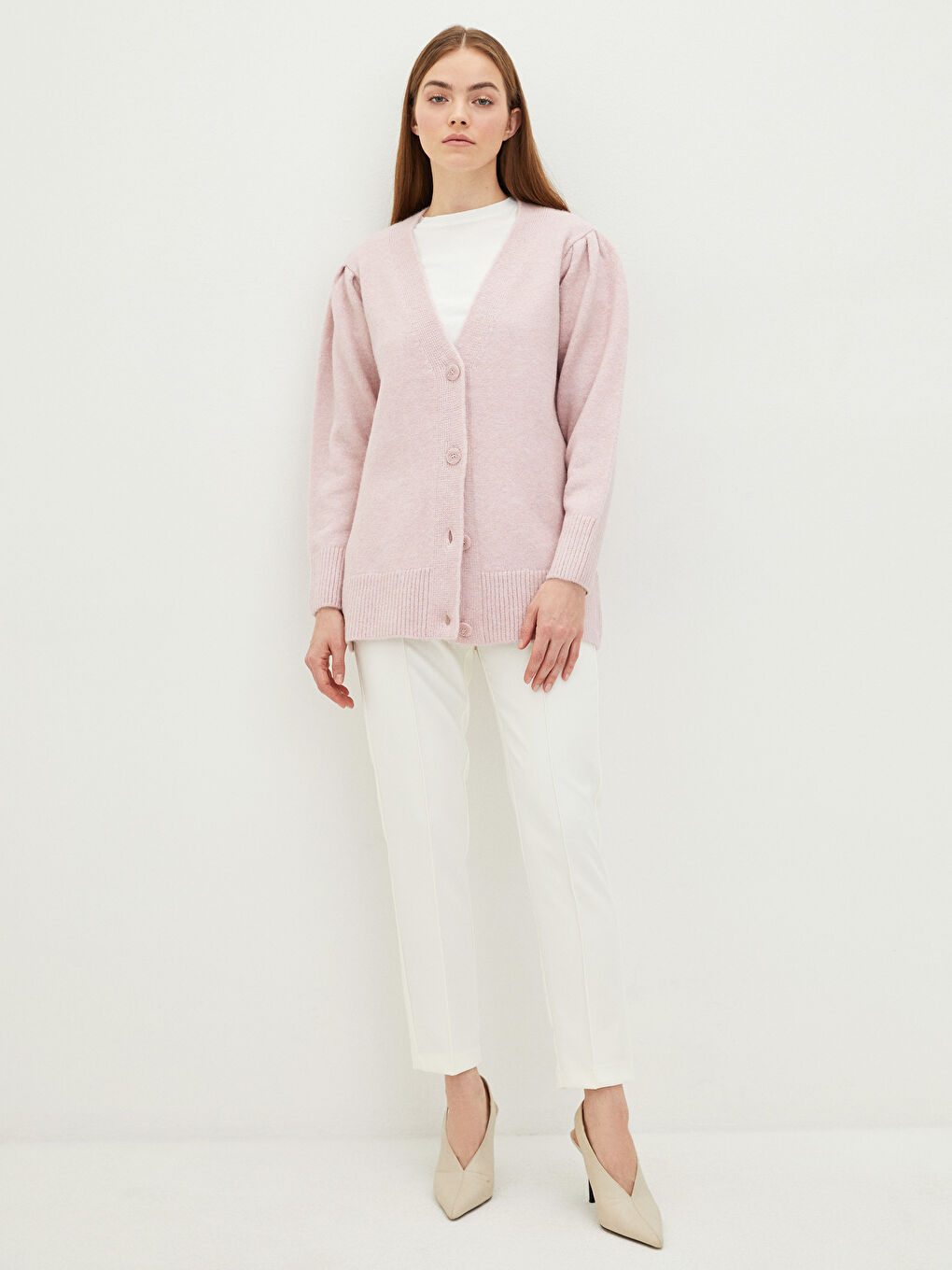 LCW Modest V Neck Women's Knitwear Cardigan -W1KQ83Z8-SCM