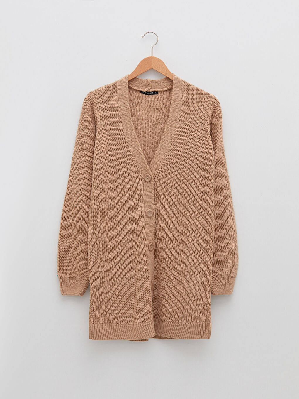 Bej V Yaka Kadın Triko Hırka-4