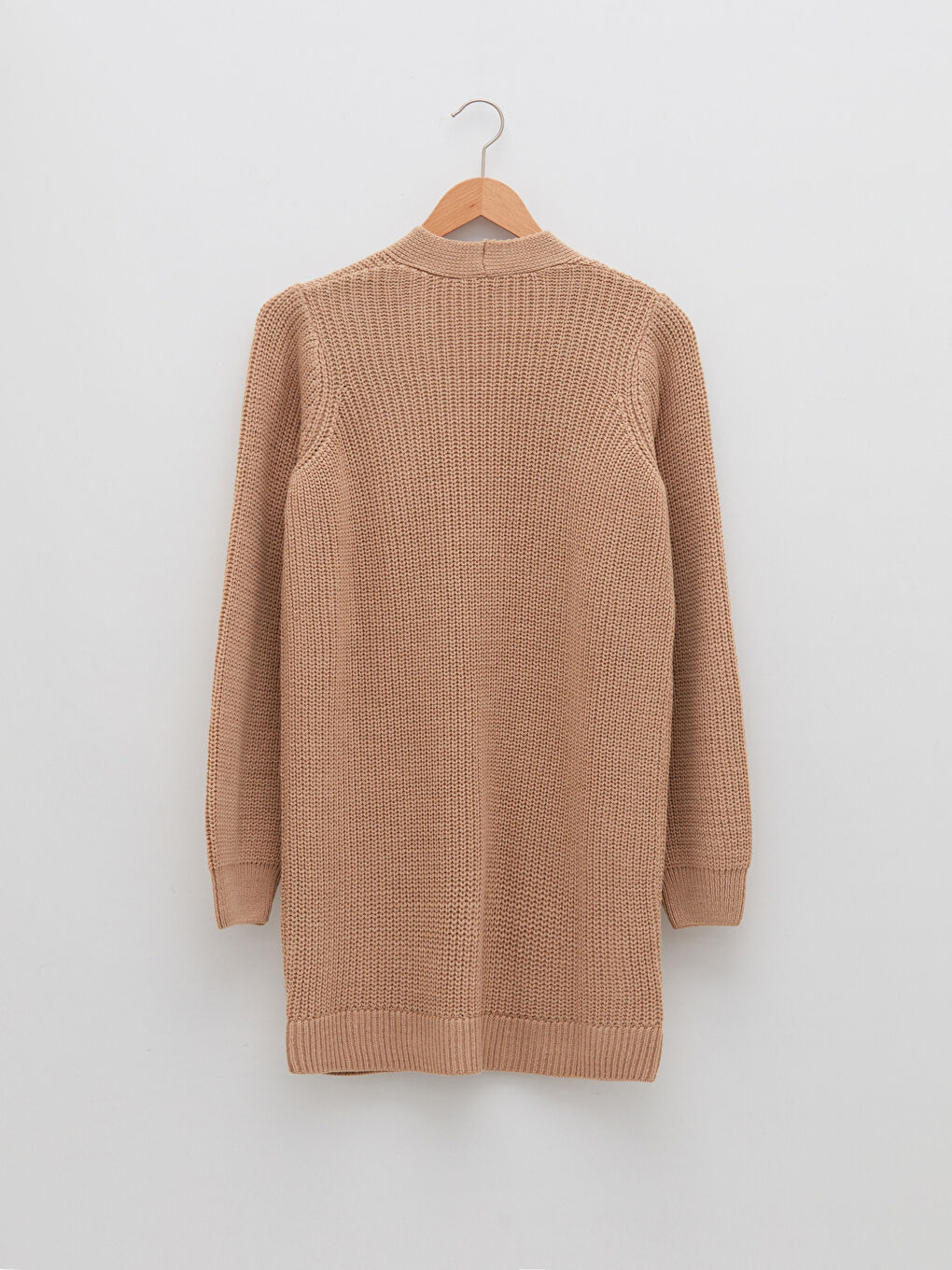 Bej V Yaka Kadın Triko Hırka-5