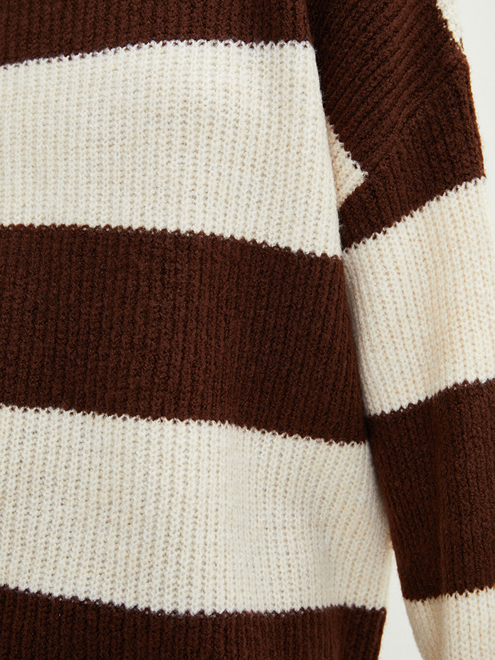 Kahverengi Bisiklet Yaka Renk Bloklu Uzun Kollu Kadın Triko Tunik-5