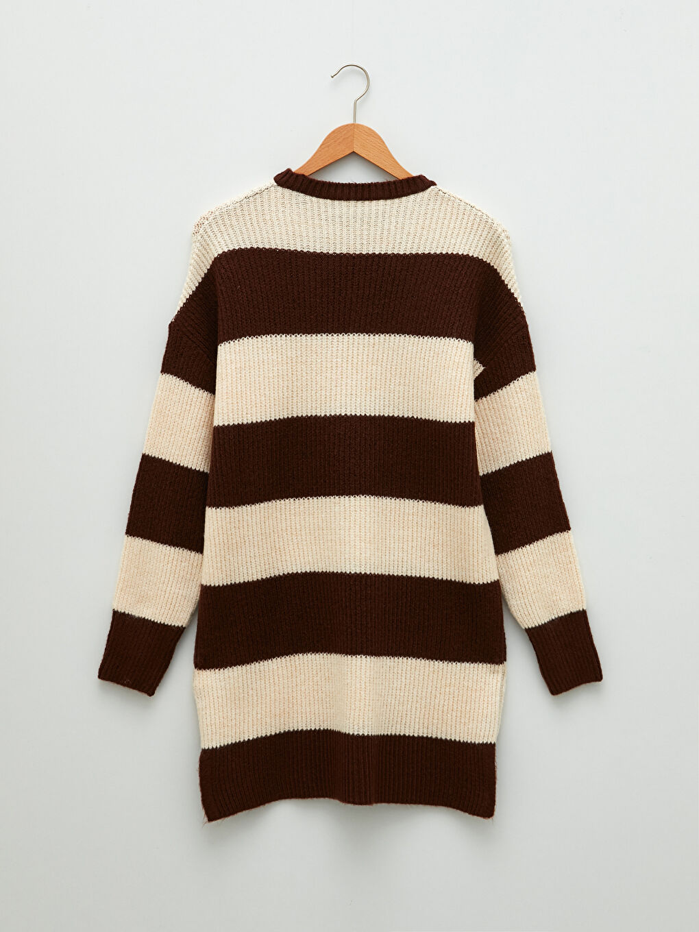 Kahverengi Bisiklet Yaka Renk Bloklu Uzun Kollu Kadın Triko Tunik-9