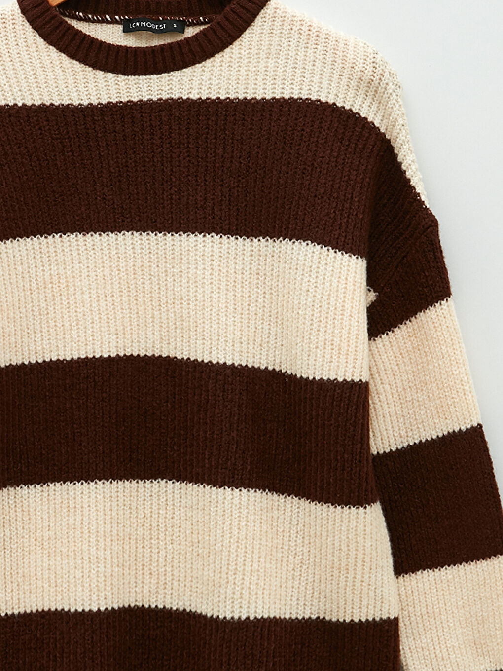 Kahverengi Bisiklet Yaka Renk Bloklu Uzun Kollu Kadın Triko Tunik-10