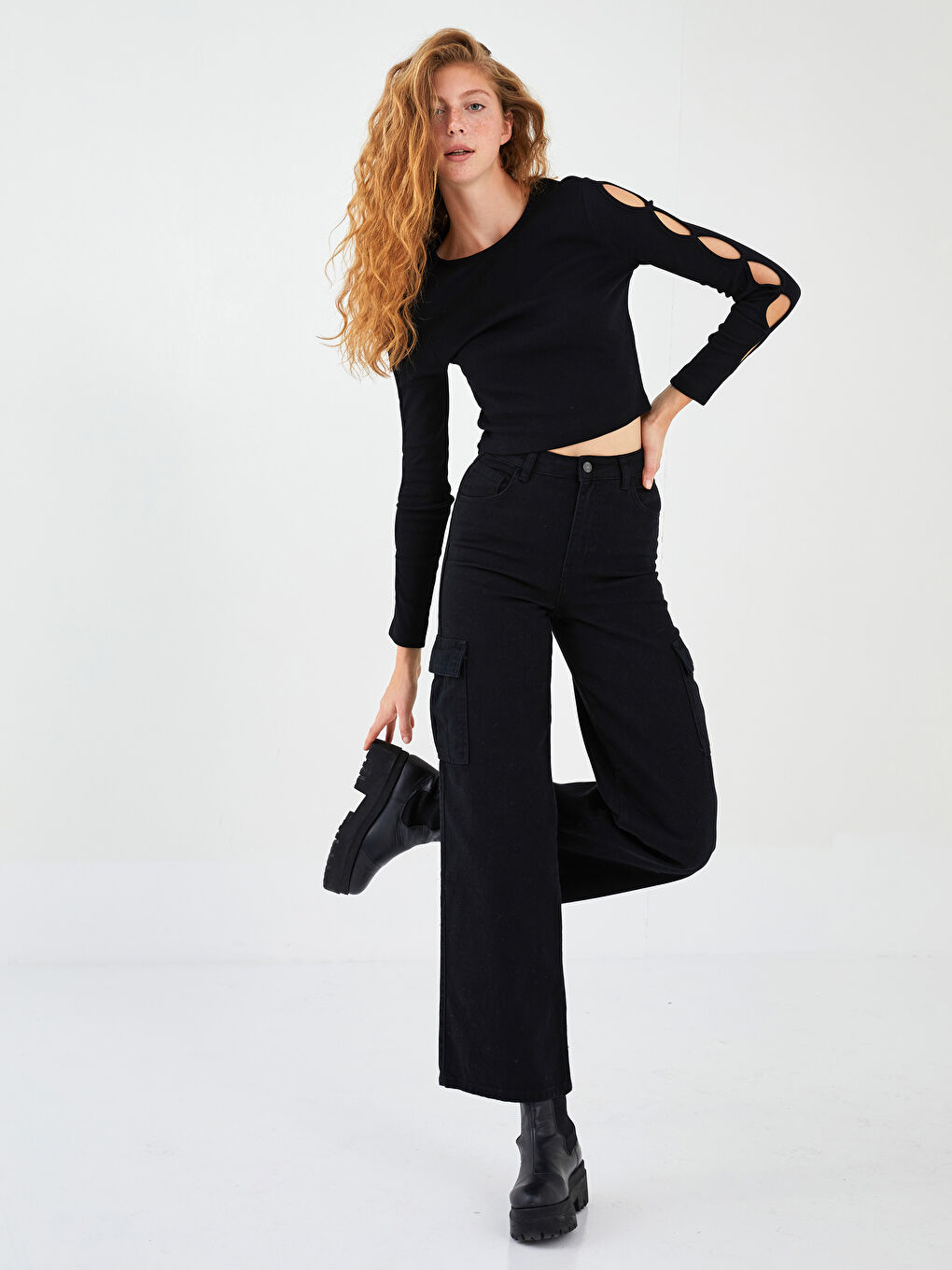 Comfortable Fit Straight Pocket Detailed Wide Leg Women's Trousers-2