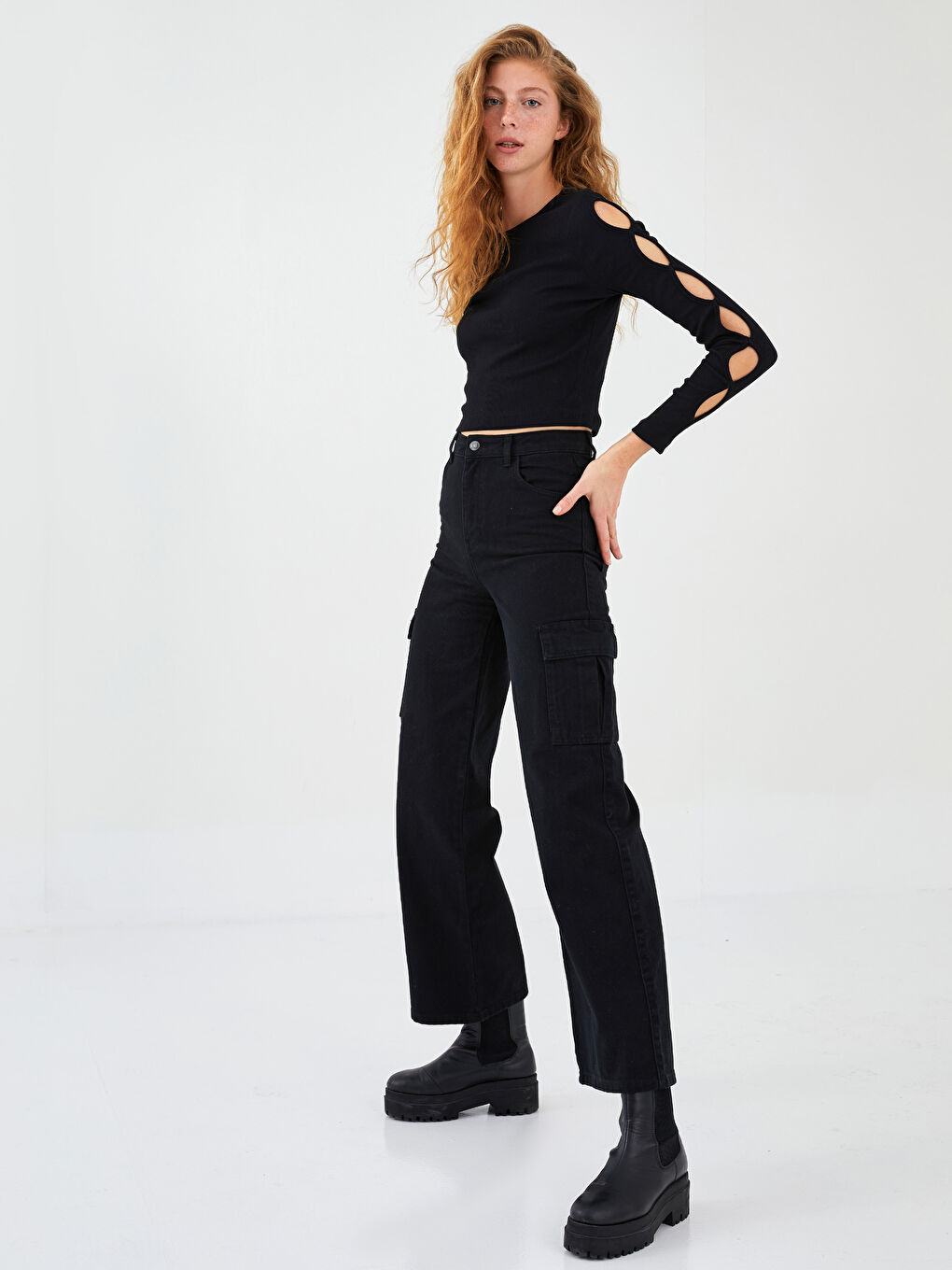 Comfortable Fit Straight Pocket Detailed Wide Leg Women's Trousers-1