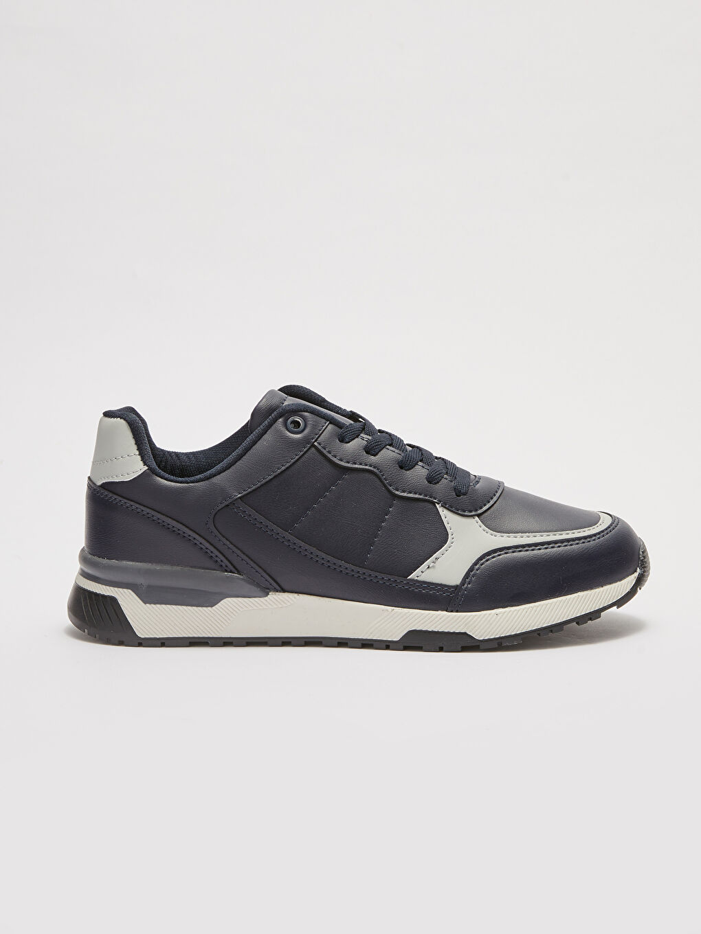 Lacivert Deri Görünümlü Renk Bloklu Bağcıklı Erkek Spor Ayakkabı-1