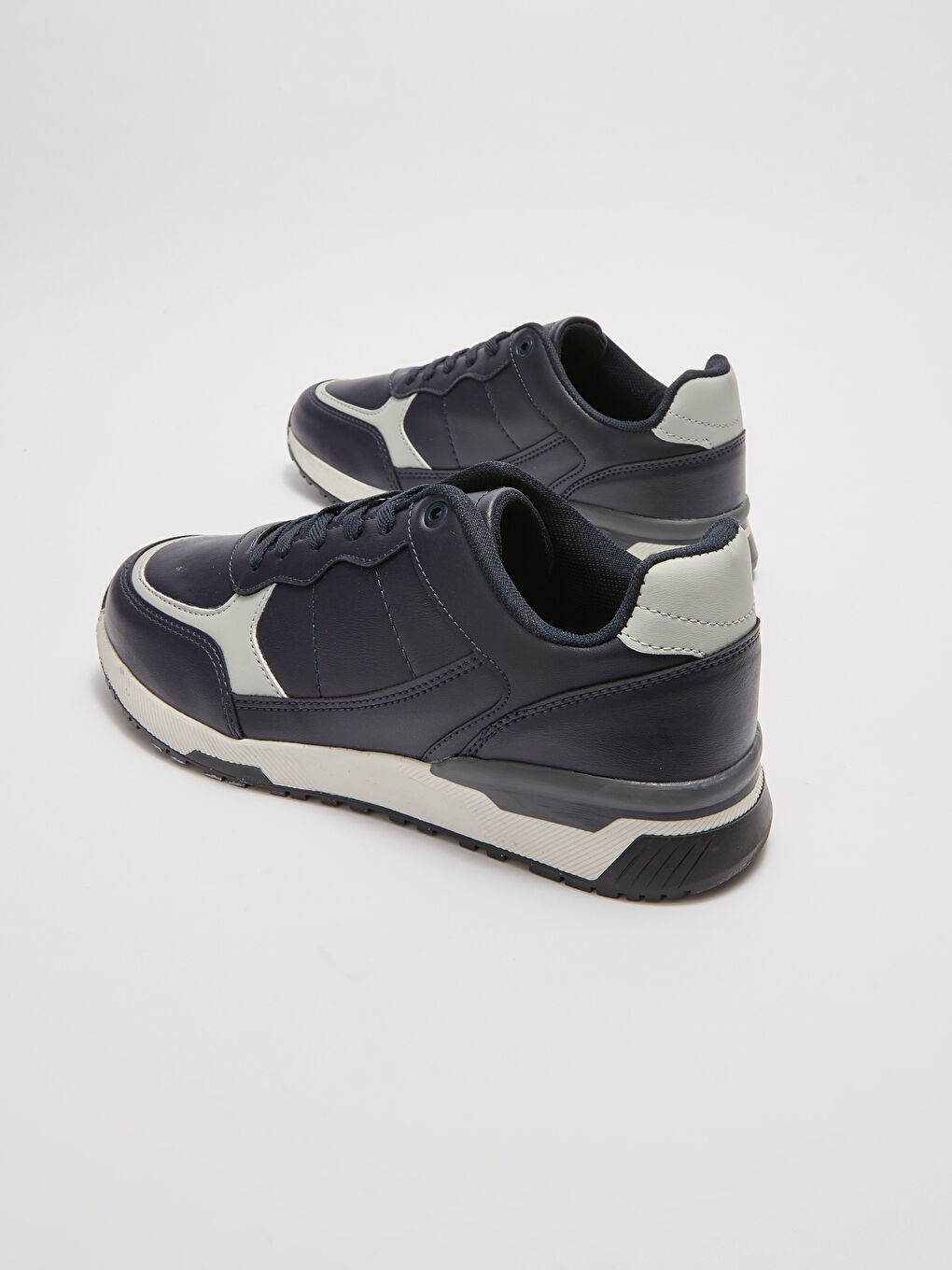 Lacivert Deri Görünümlü Renk Bloklu Bağcıklı Erkek Spor Ayakkabı-4