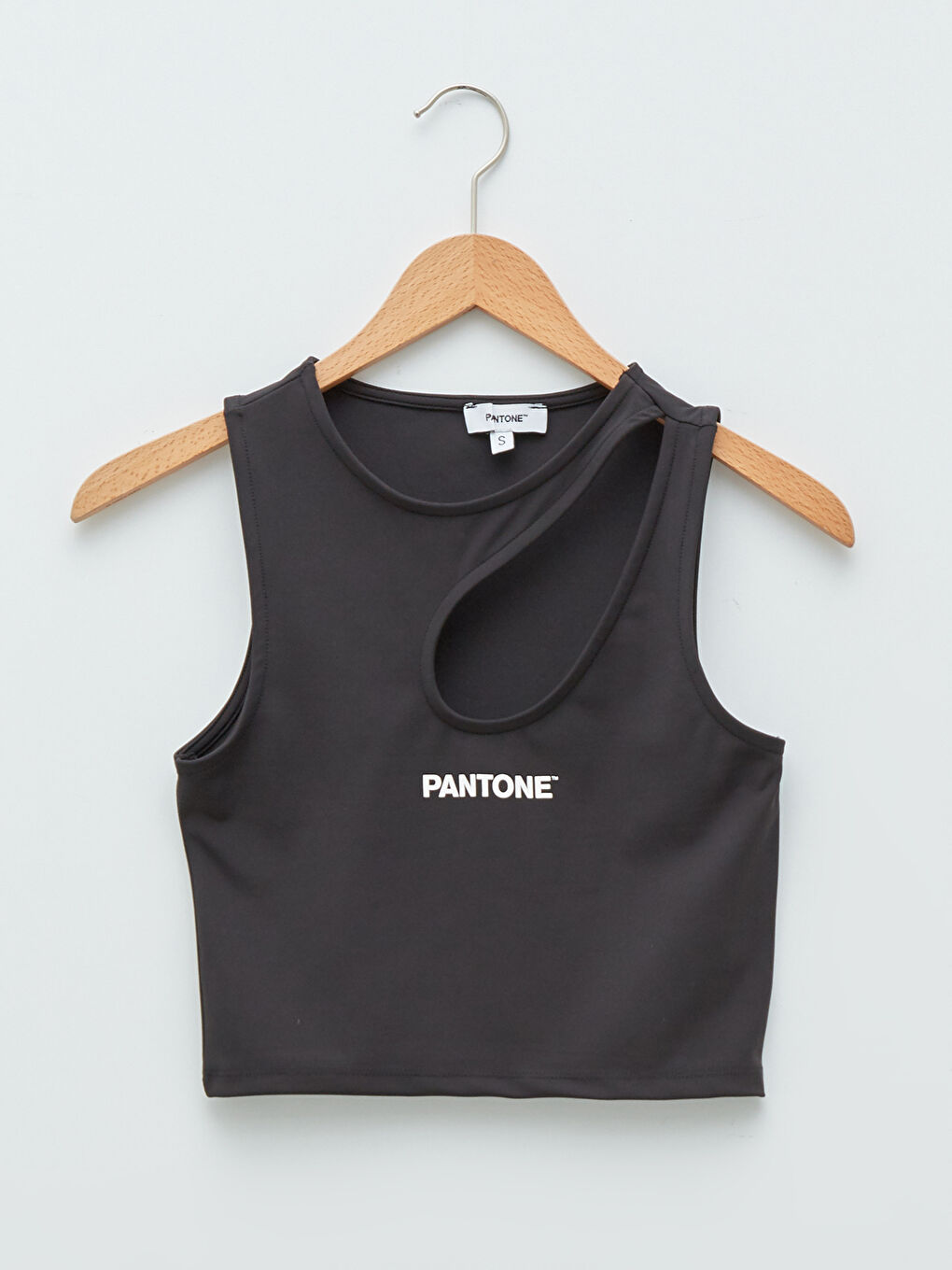 Pantone Yeni Siyah X XSIDE Kadın Crop Spor Büstiyer Bisiklet Yaka Yazı Baskılı Pencere Detaylı - 1