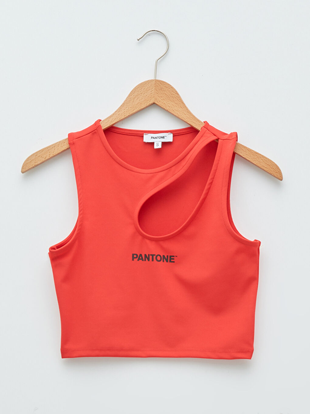 Pantone Canlı Kırmızı X XSIDE Kadın Crop Spor Büstiyer Bisiklet Yaka Yazı Baskılı Pencere Detaylı - 2