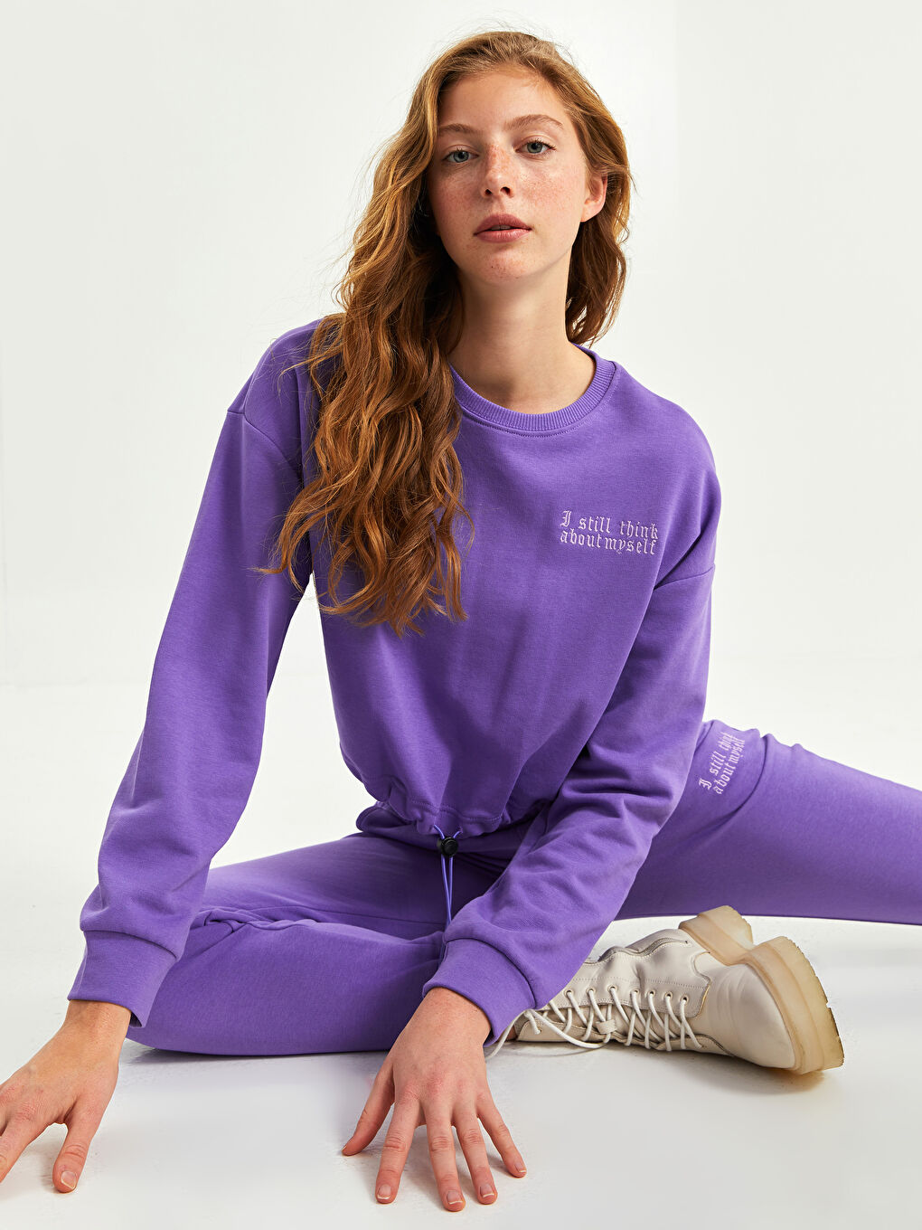 XSIDE Rundhalsausschnitt Slogan Bedruckt Langarm Damen Sweatshirt -W1KS24Z8-GX3