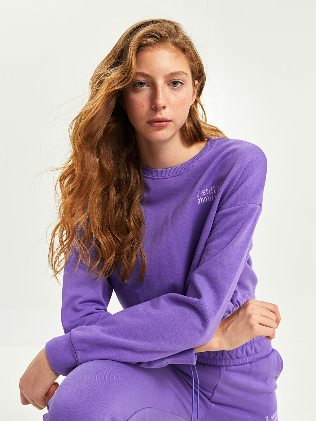 XSIDE Rundhalsausschnitt Slogan Bedruckt Langarm Damen Sweatshirt -W1KS24Z8-GX3