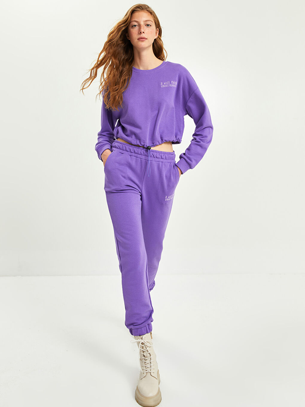 XSIDE Rundhalsausschnitt Slogan Bedruckt Langarm Damen Sweatshirt -W1KS24Z8-GX3
