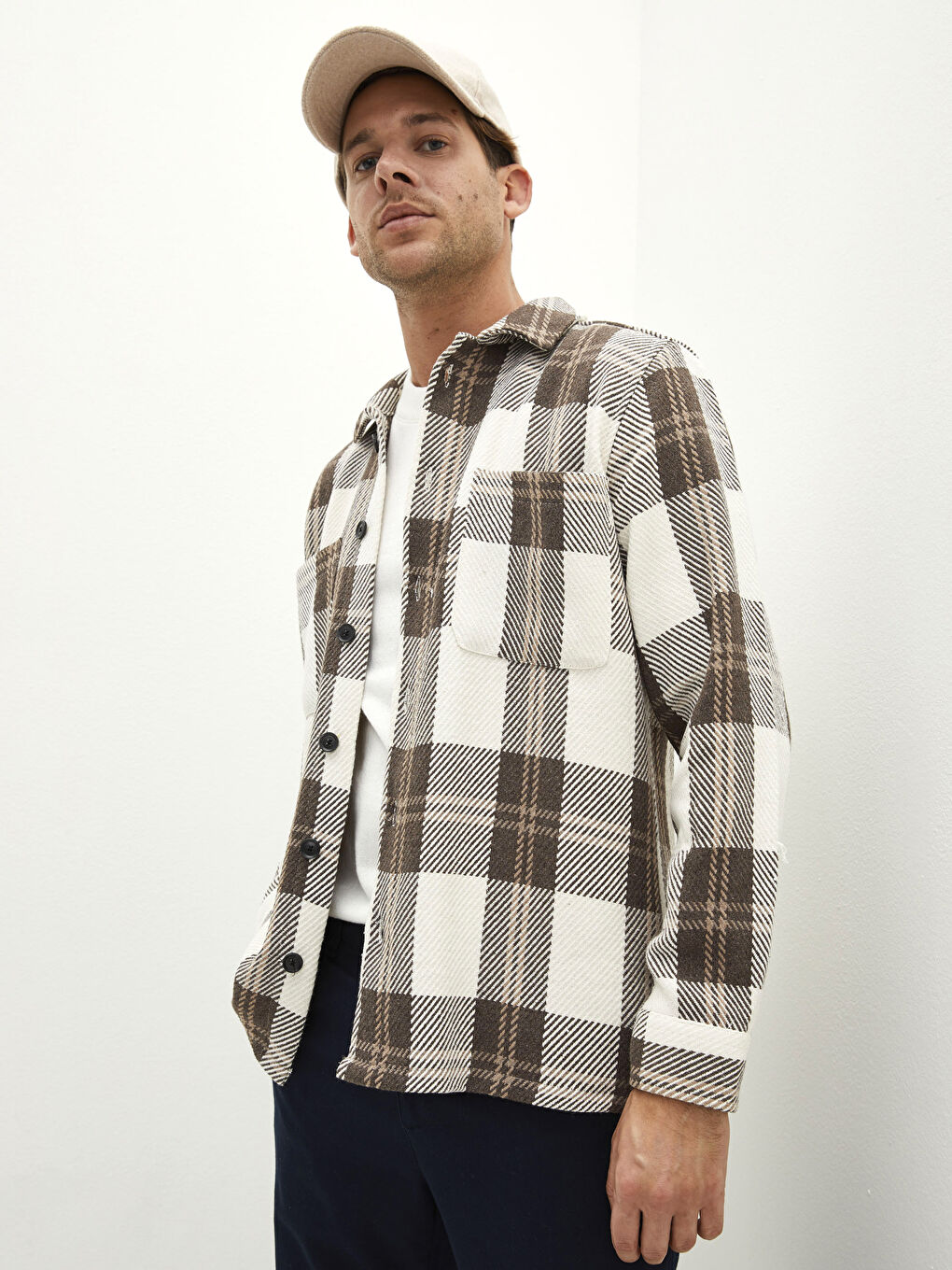 Relaxed Fit Long Sleeve Plaid Men's Flannel Shirt Jacket