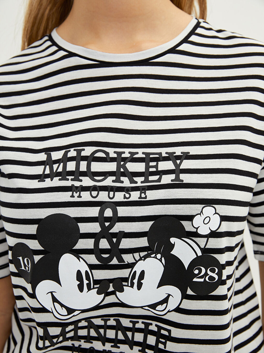 LC WAIKIKI Plus Size Crew Neck Striped Mickey Mouse Printed Short Sleeve Women's T-Shirt -W1KS39Z8-LQJ
