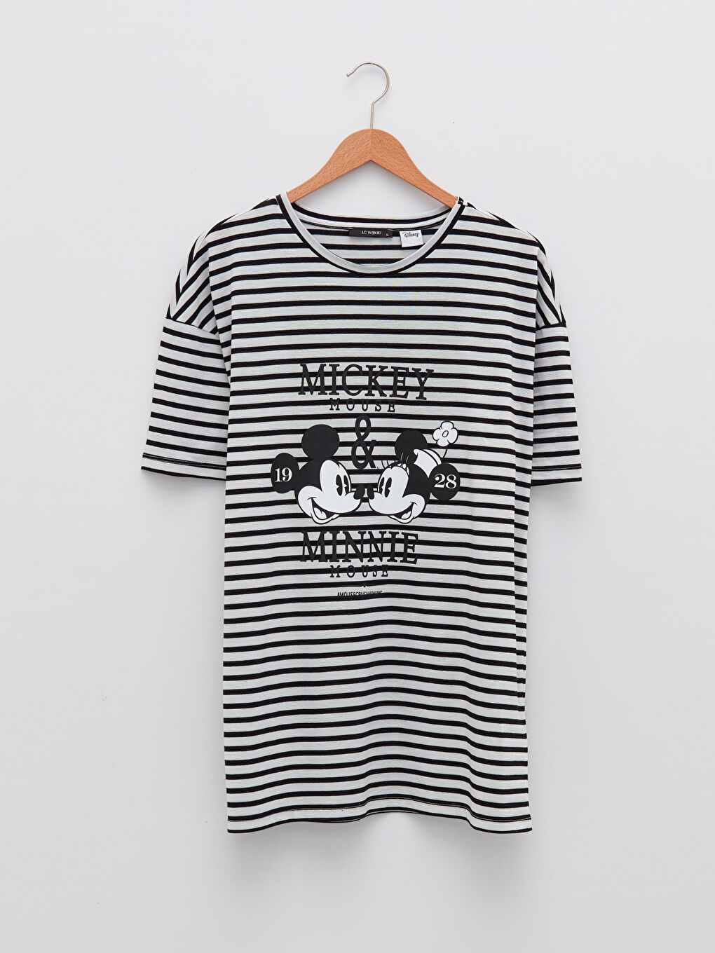 LC WAIKIKI Plus Size Crew Neck Striped Mickey Mouse Printed Short Sleeve Women's T-Shirt -W1KS39Z8-LQJ