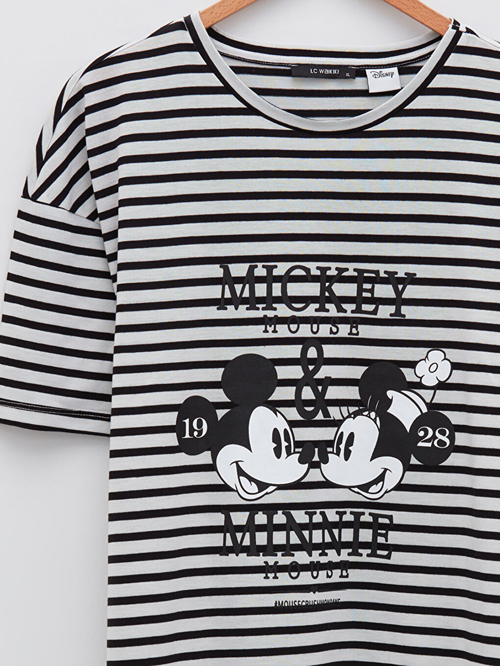 LC WAIKIKI Plus Size Crew Neck Striped Mickey Mouse Printed Short Sleeve Women's T-Shirt -W1KS39Z8-LQJ