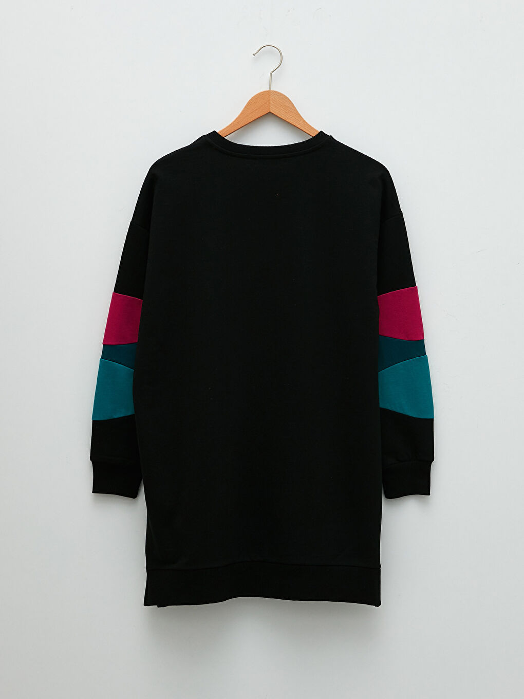 Siyah Bisiklet Yaka Renk Bloklu Uzun Kollu Oversize Kadın Sweatshirt Tunik-6