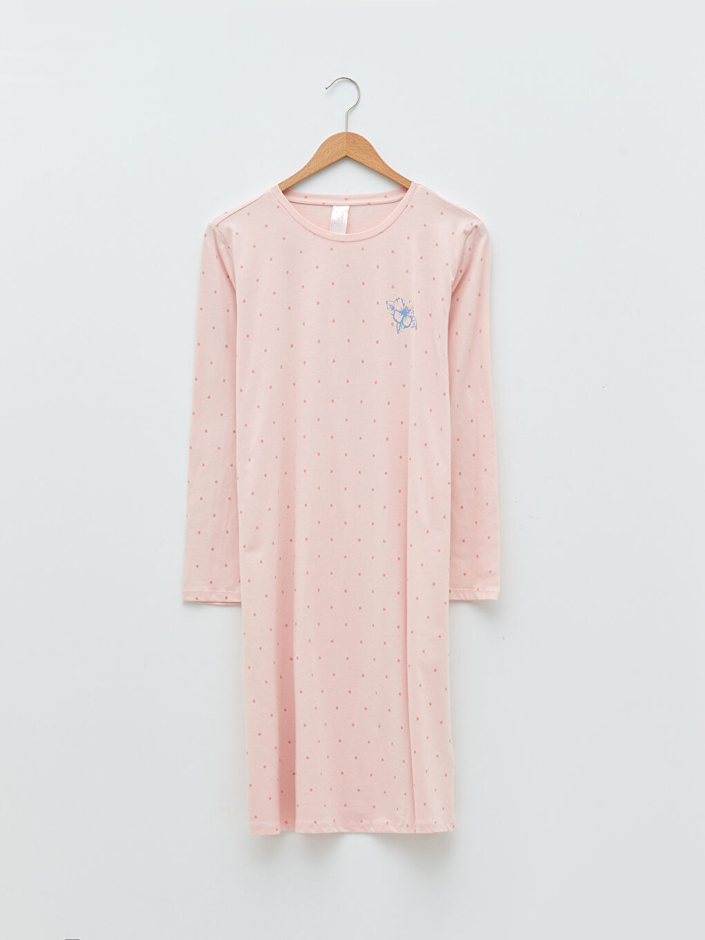 Petite Crew Neck Polka Dot Long Sleeve Cotton Women's Nightgown-6