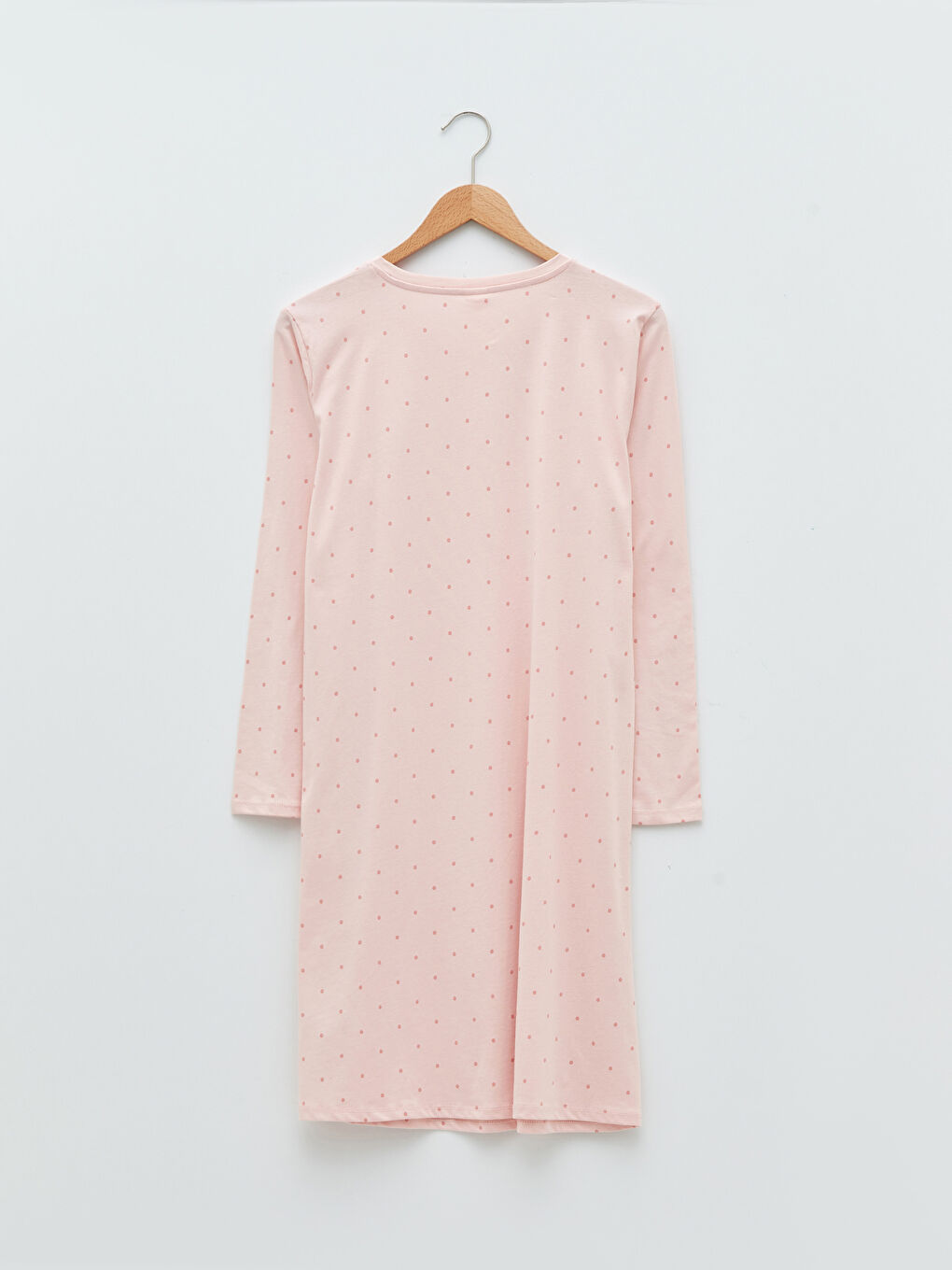 Petite Crew Neck Polka Dot Long Sleeve Cotton Women's Nightgown-7