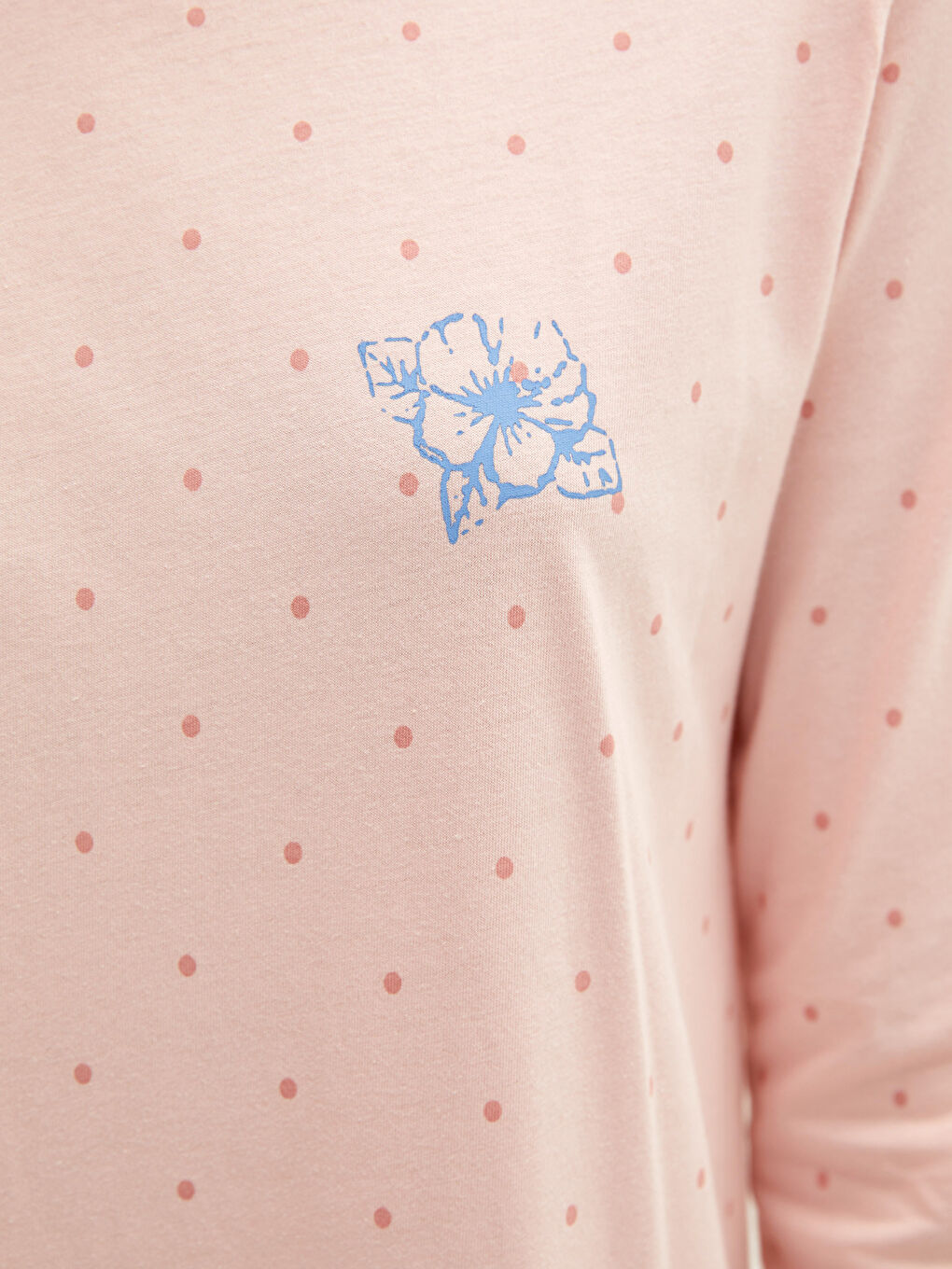 Petite Crew Neck Polka Dot Long Sleeve Cotton Women's Nightgown-4