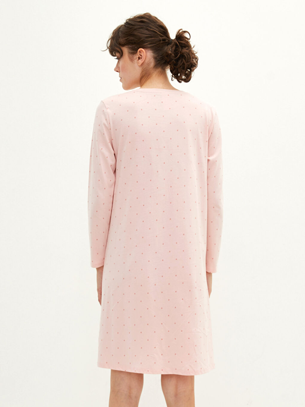Petite Crew Neck Polka Dot Long Sleeve Cotton Women's Nightgown-5