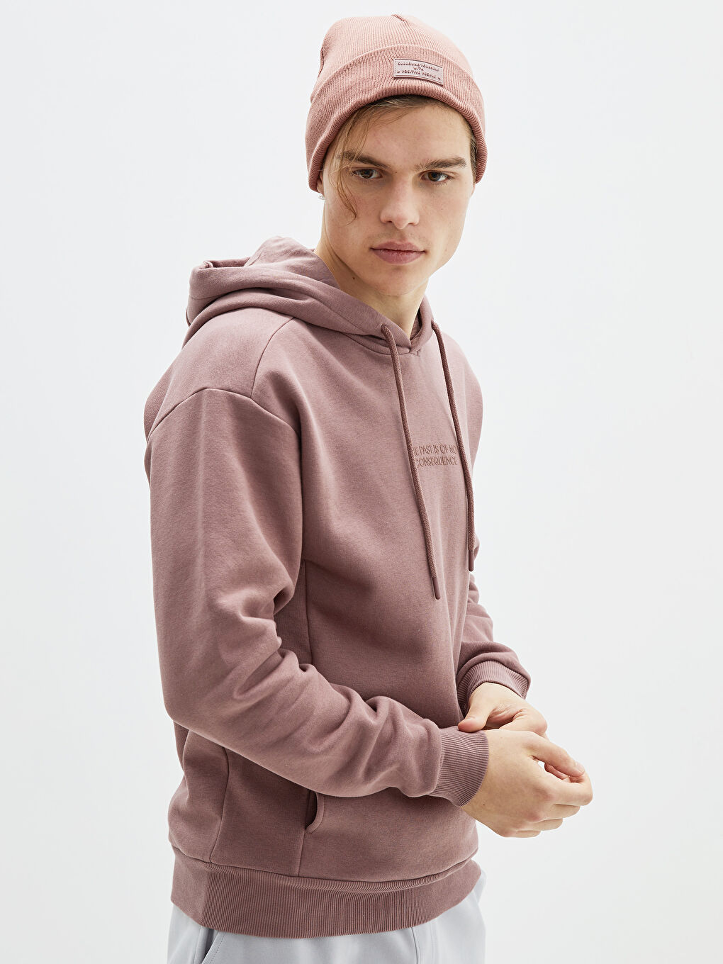 LCW Casual Mat Gül Kurusu Uzun Kollu Baskılı Erkek Hoodie - 1