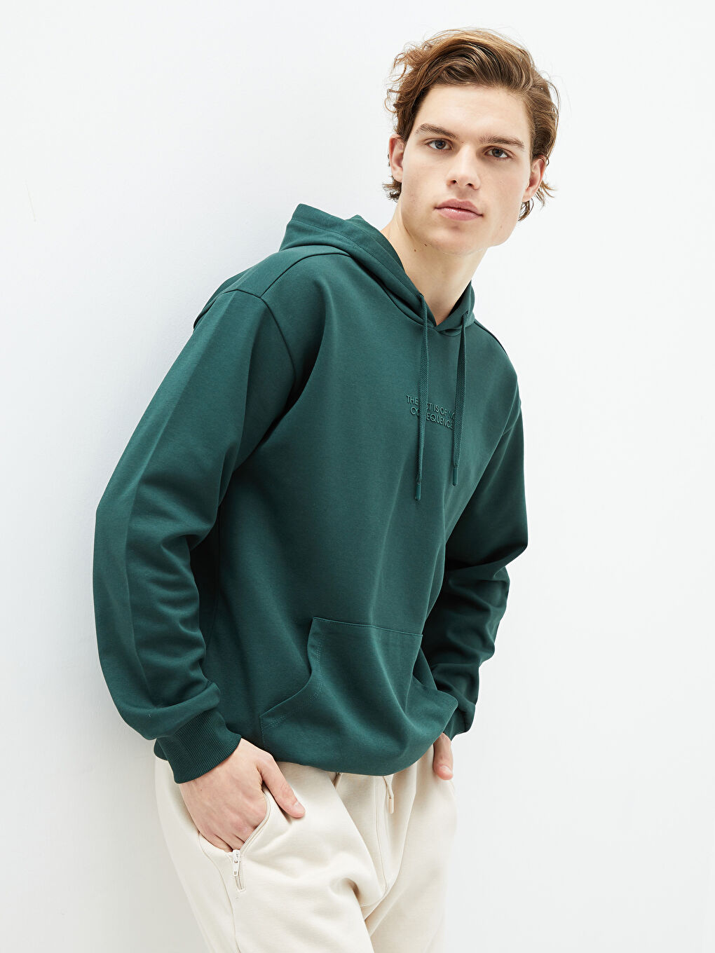 Yeşil Uzun Kollu Baskılı Erkek Hoodie-3