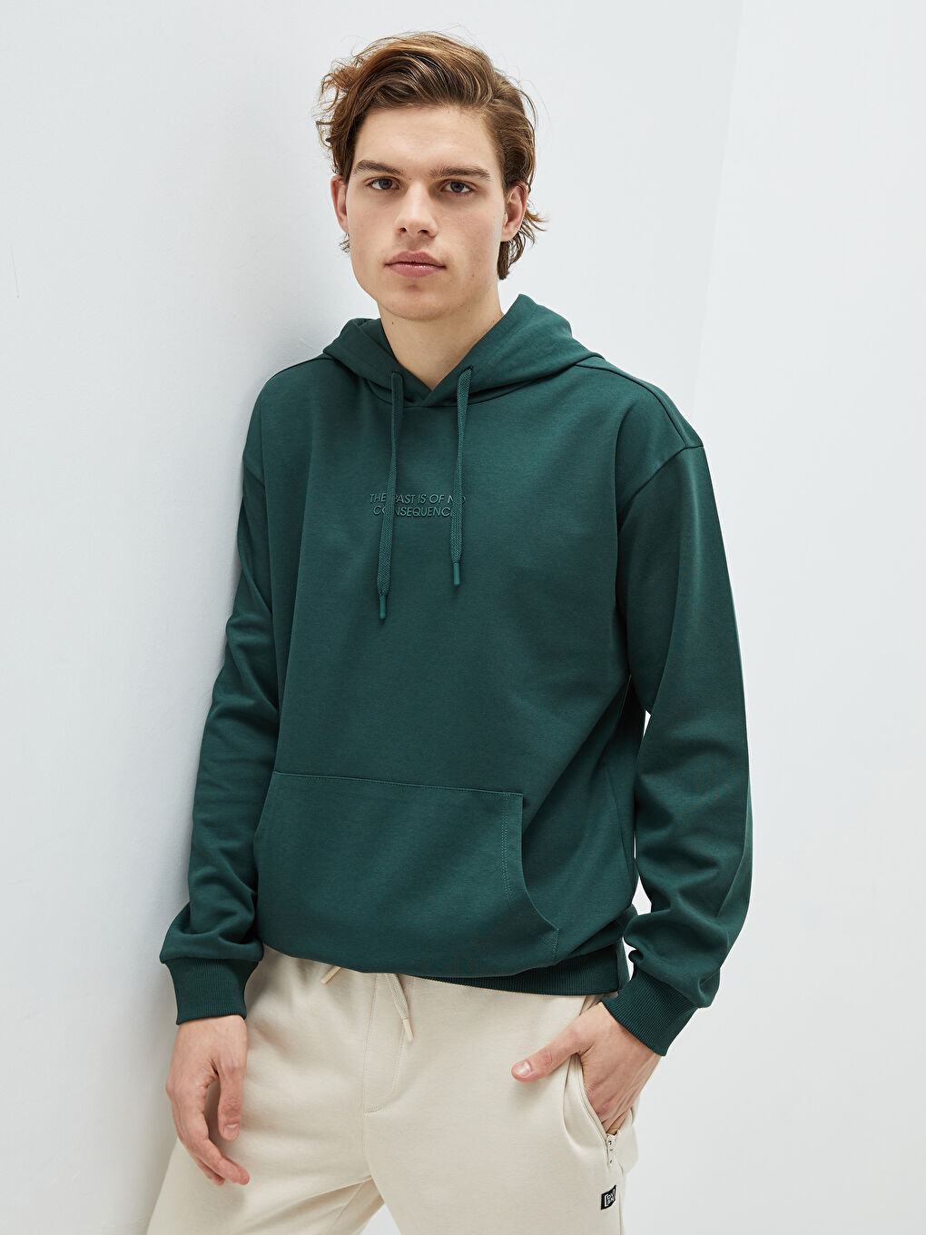 Yeşil Uzun Kollu Baskılı Erkek Hoodie-5